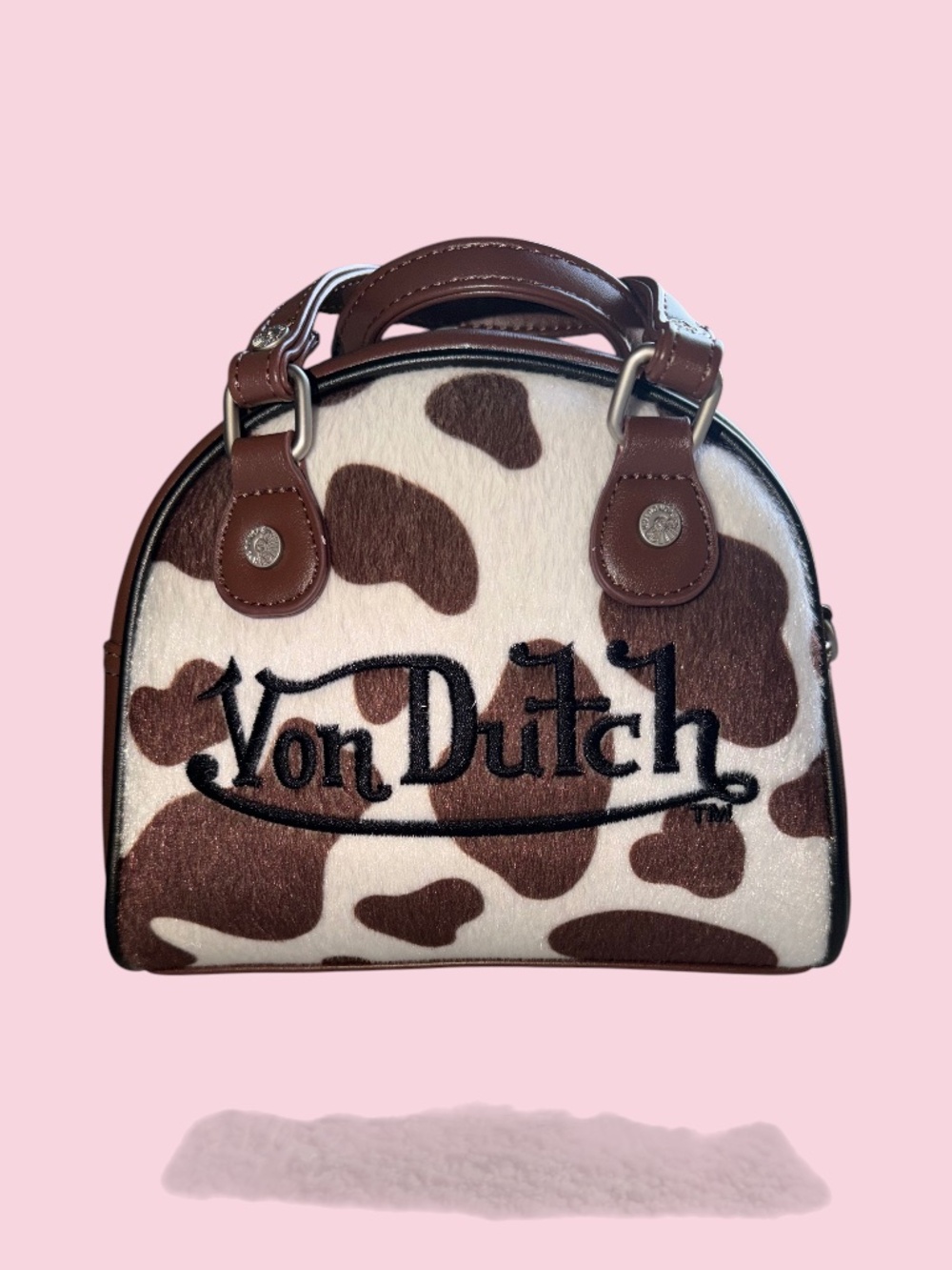 Von Dutch Bowling Bag Brown Cow Print NWT